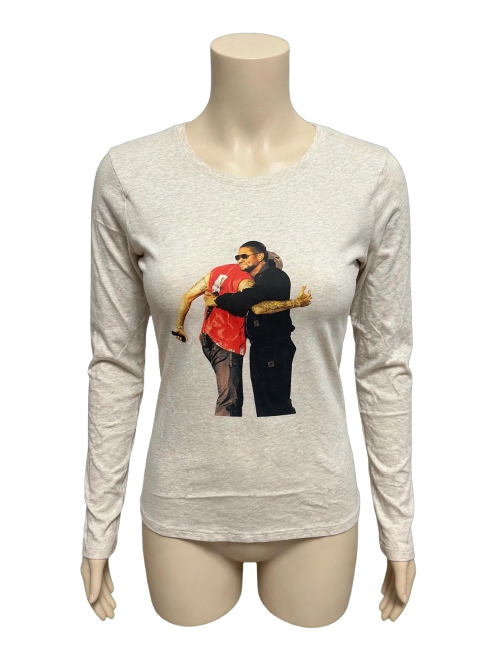 Long Sleeve Graphic Tee in Cream with Chris Brown & Usher Print